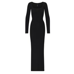 SKIMS Ribbed Long Sleeve Maxi Dress Black Size S NWT